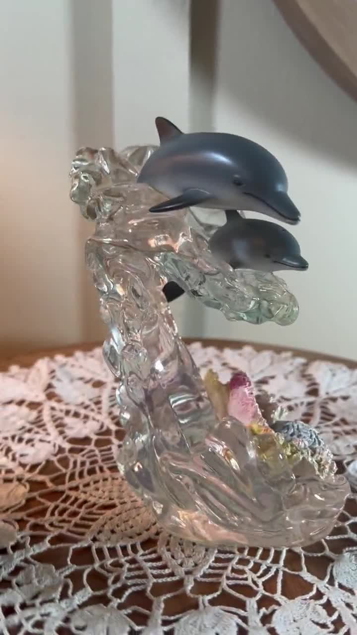 Vintage, Lenox, Dolphins Crashing Waves, Lucite, Figurine, 7