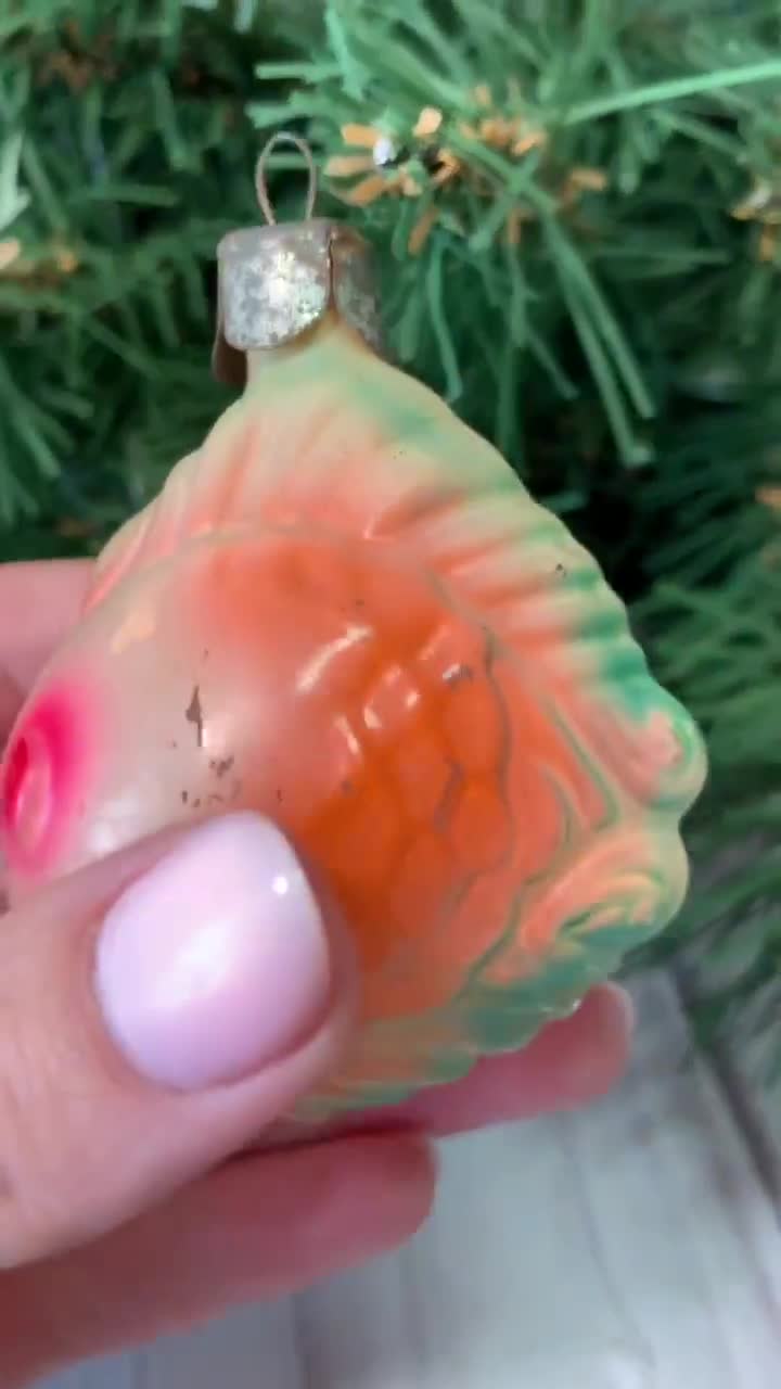Rare Boule De Noël Vintage - Poisson Phosphorescent - Origine URSS / Soviétique