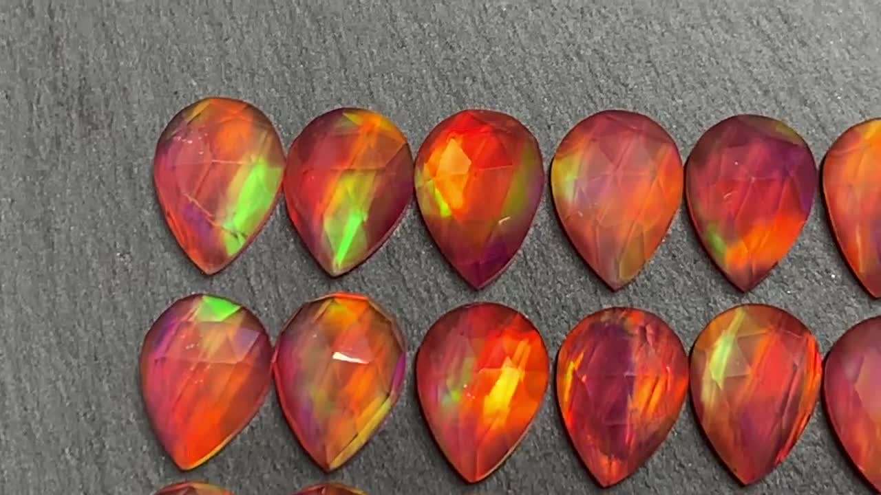 Faceted Aurora Opal Pear 10x14mm Cabochon - Doublet