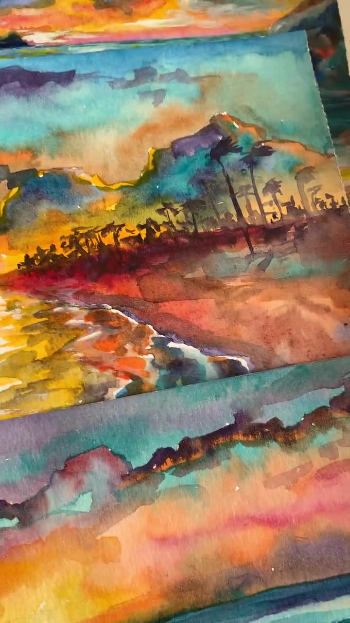 Beautiful Beach Sunset Watercolor - Canvas – artAIstry