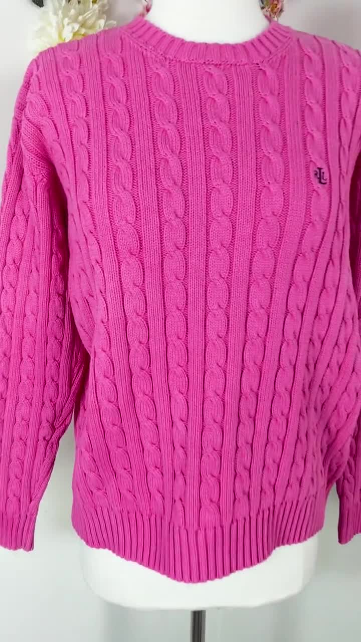 90s RALPH LAUREN Cable Knit Sweater Vintage 1990s Pink Cotton