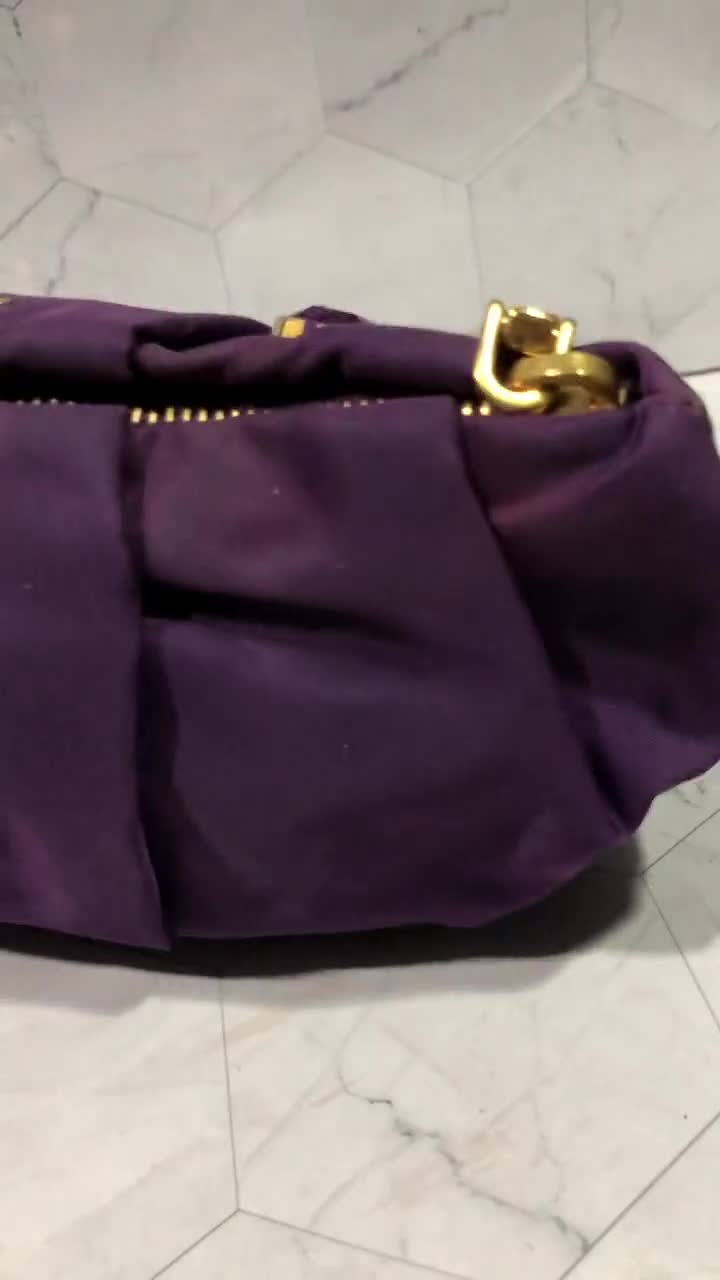 Prada Embellished Purple Nylon Clutch Added Strap Shoulder Bag