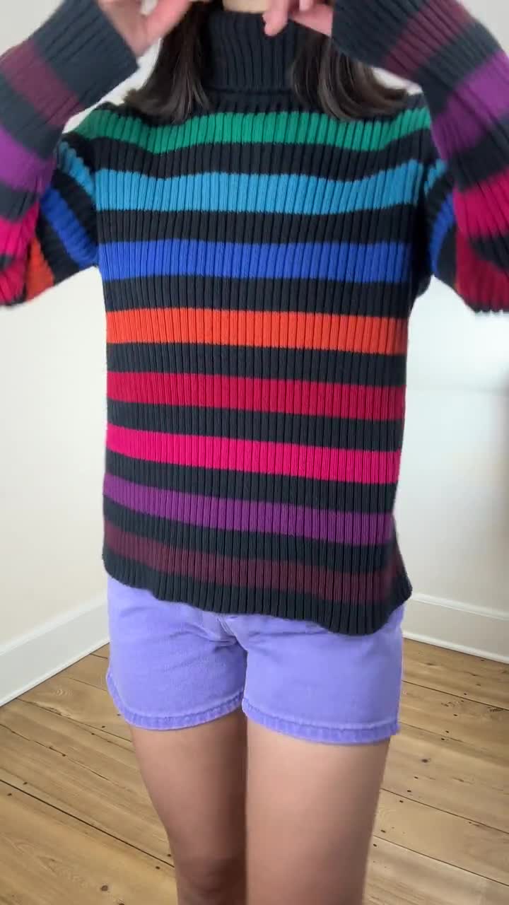 Vintage 90's Rainbow Ribbed Turtleneck Sweater, Top, Pullover, Comfy, Casual, Rib Knit, Colorful Stripe, Multicolor, Bold, Fun, Fall Winter - Etsy Vintage 90's Rainbow Ribbed Turtleneck Sweater, Top, Pullover, Comfy, Casual, Rib Knit, Colorful Stripe, Multicolor, Bold, Fun, Fall Winter - Etsy