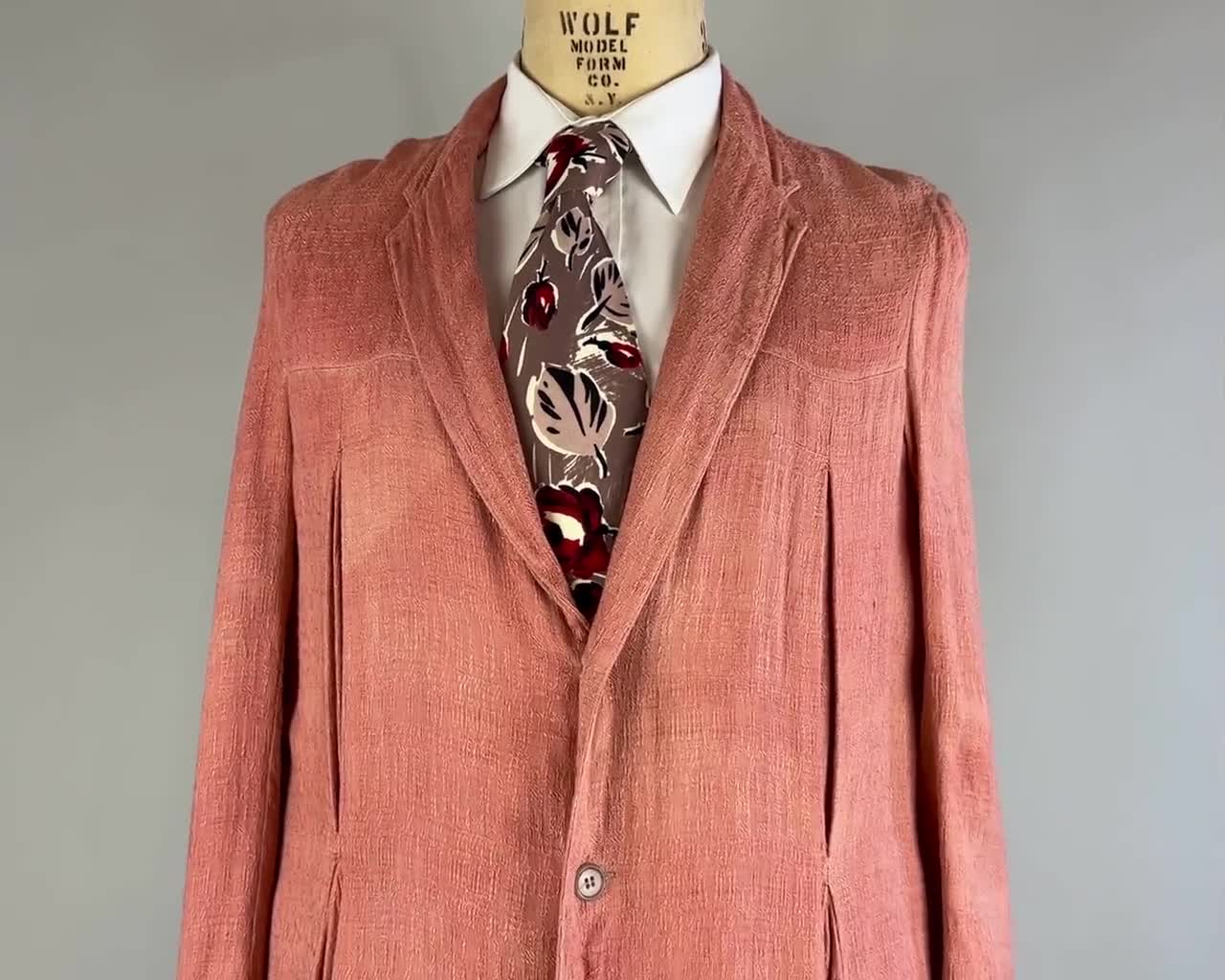 1950s Hep Hank's Hollywood Jacket | Vintage 50s Pink Textured Weave Rayon  Leisure Carmel Loafer Blazer Sport Coat with Box Pleats | Medium