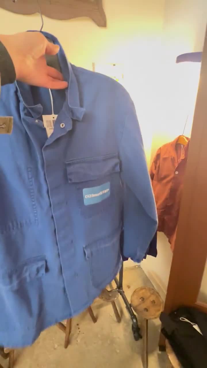 Vintage Blue Chore Work Jacket | Unisex HBT Sun Fade Cotton Canvas
