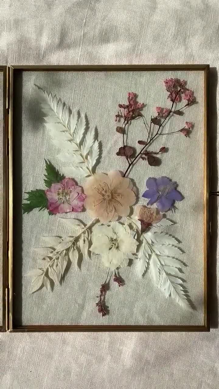 Pressed Flower Art, 16x20 Floating Frame in Walnut, Cascading
