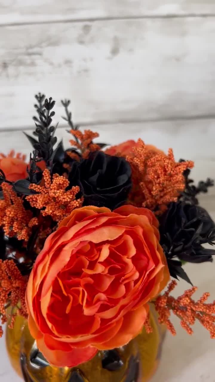 JOISHOP 5 Fiori Artificiali Per Halloween - Steli Di Zucca Nera E Foglie D'Acero, Decorazione Da Vaso Alta 50 Cm