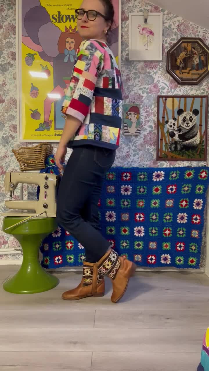 Patchwork Pullover / Vintage Patchwork Sweatshirt / Top made from patchwork/ Top upcycled video poster