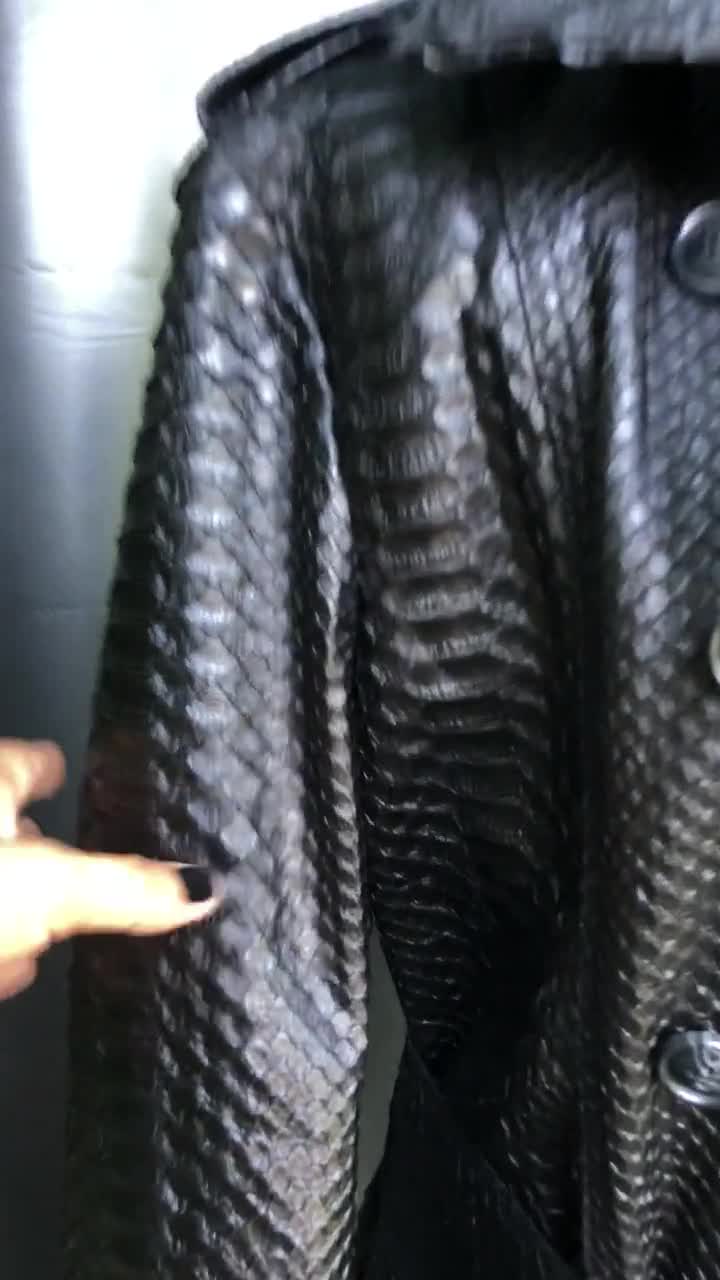 ジャケット・アウター unknown black pythons long coat Black Snakeskin Women's Coat, Trench Leather Coat, Long