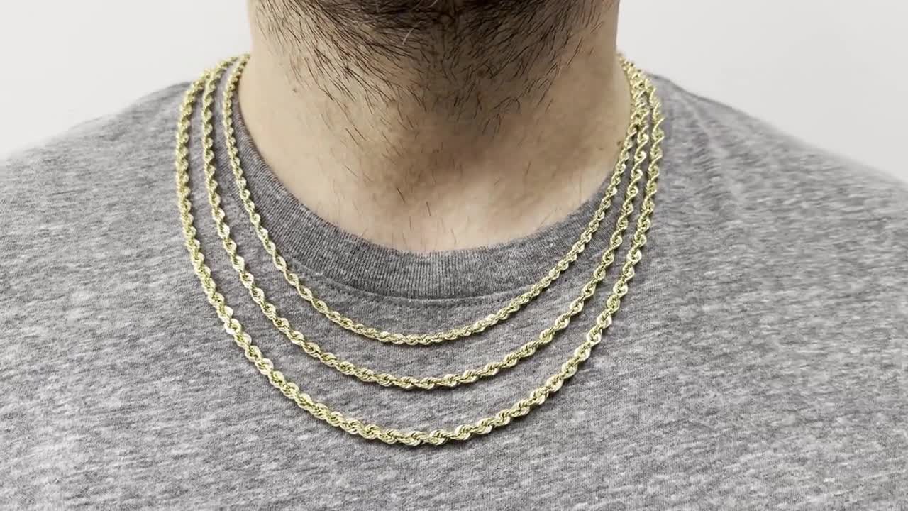 14K Weiß Gold Herren 5mm Diamantschliff Seil Halskette
