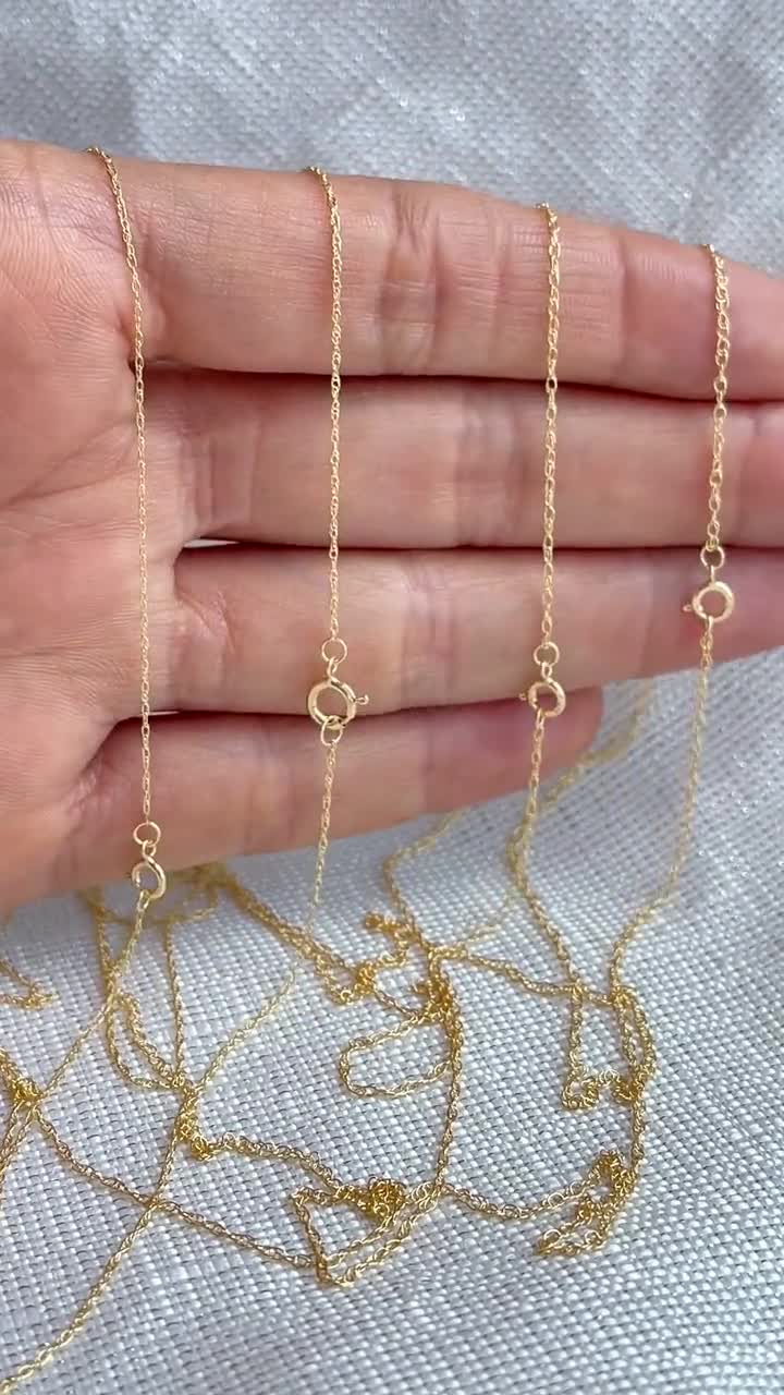 本物の14Kソリッドゴールドロープチェーンネックレス（女性用）、細身