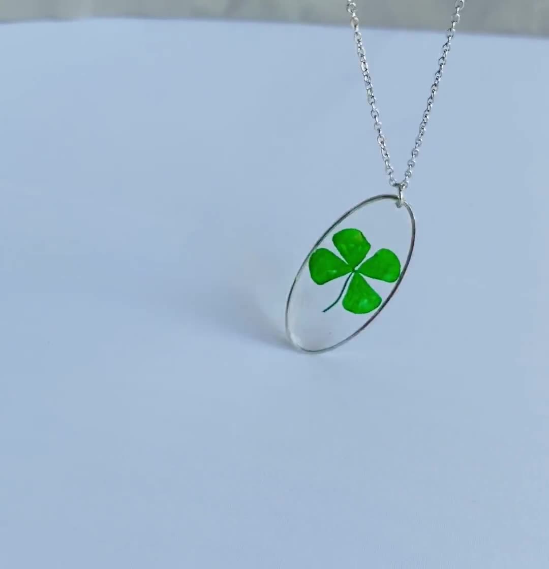 Quality Gold Silver Trim Real Four Leaf Clover in Heart 20 inch  Silver-plated Chain Necklace BF1352-20 - Sickinger's Jewelry