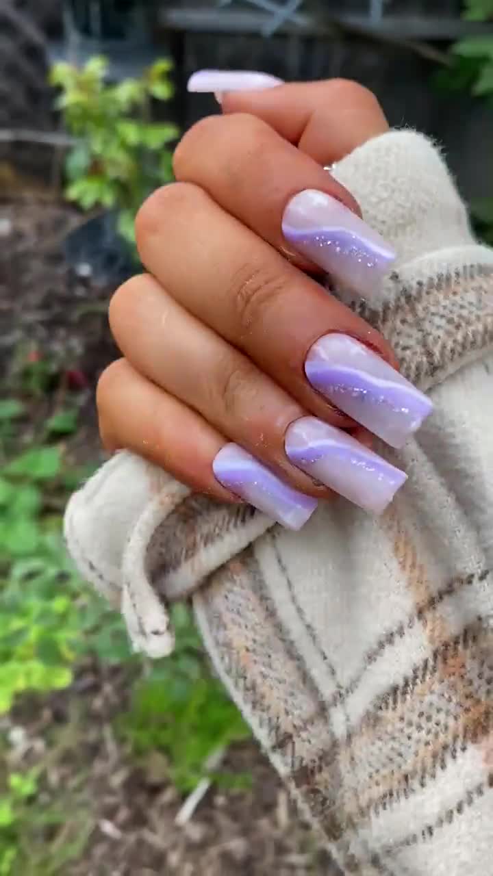 Luxe Purple Glitter Swirl Gel Nails, Custom Press on Nails