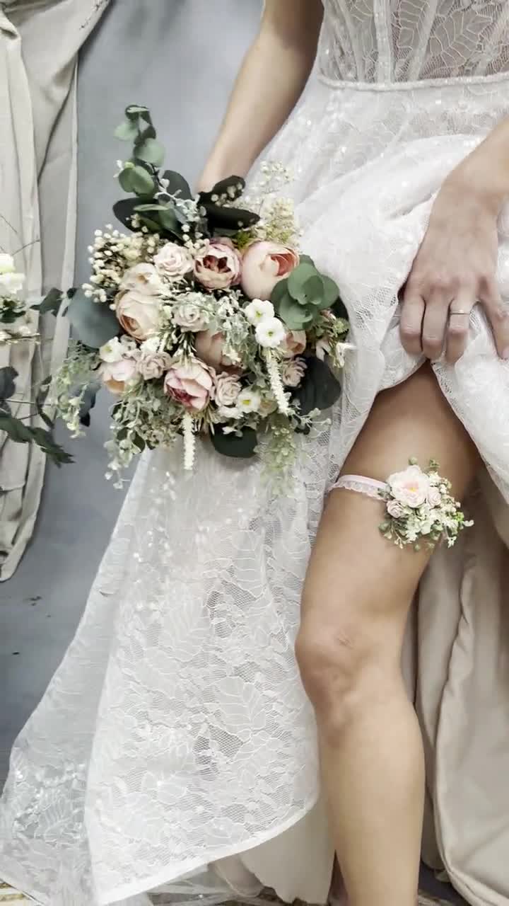 Romantic Flower Wedding Garter Bridal Toss Garter Blush Pink Roses Garter  With Elastic Lace Custom Order Wedding Accessories Magaela 