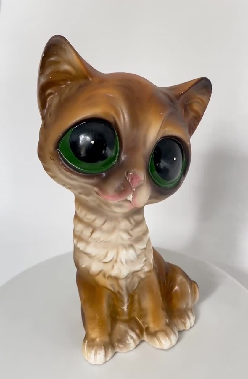 Cat Figurine Set Vintage Carved Wood Blue Eyed Kitten on Books -  in  2023