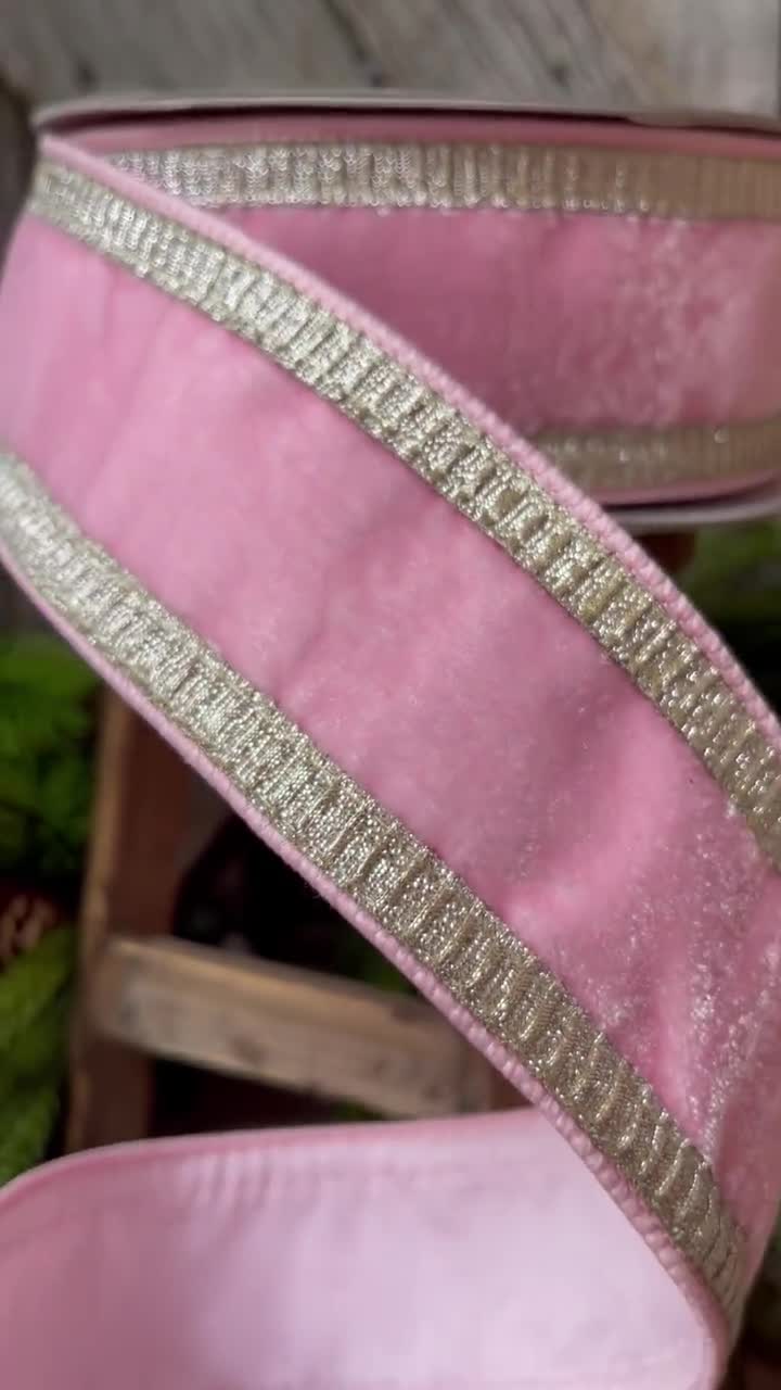 Farrisilk 2.5 x 10 YD Pleated Borders in Hot Pink Velvet and Platinum  Wired Ribbon