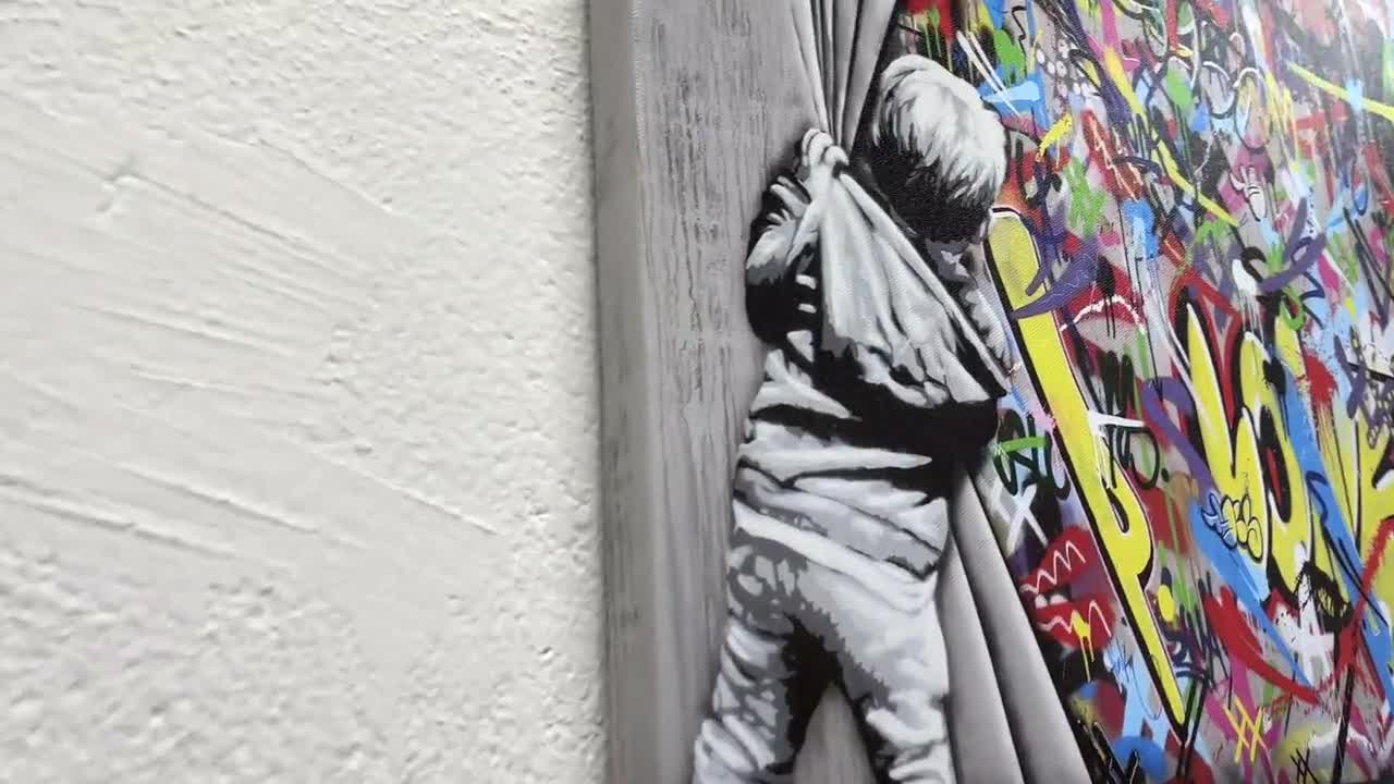 Poster graffiti derrière le rideau, peintures sur toile, graffiti Street  Art Banksy, art mural, images pour décoration intérieure, 80 x 160 cm, sans