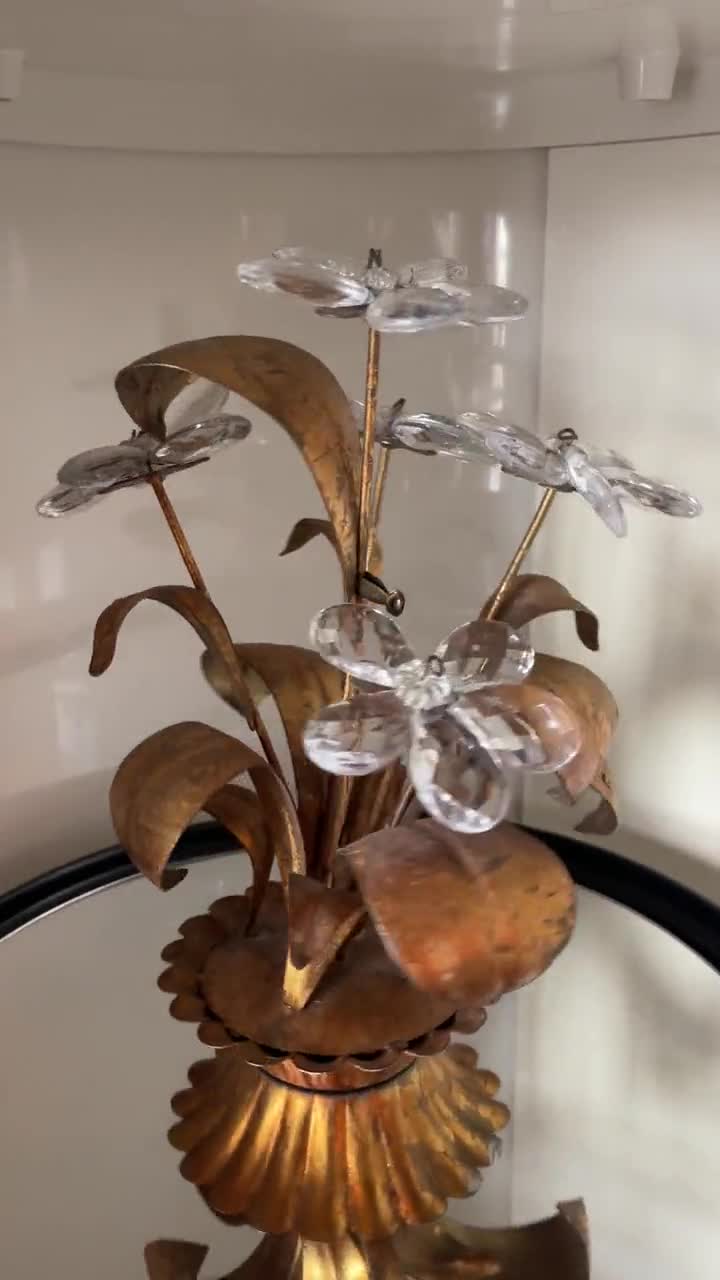 Vintage Florentina Italy Gilt Metal Glass Prisms Hollywood