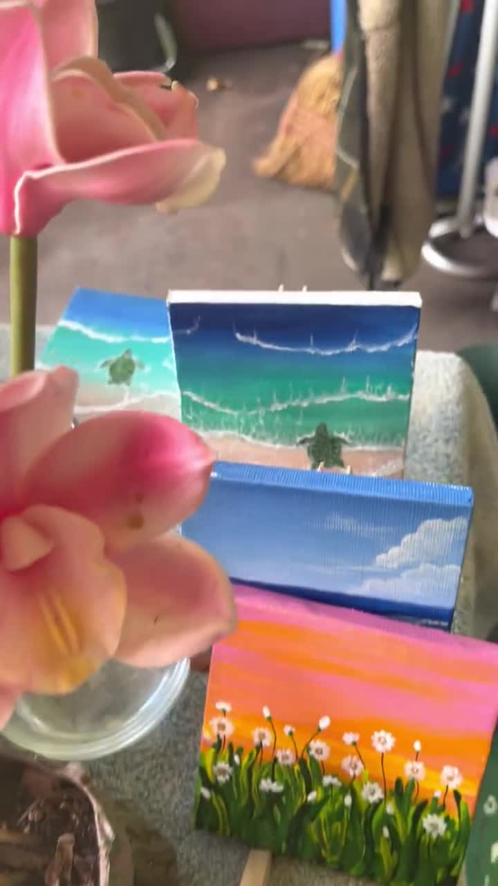 Mini Deep Sea Paintingsmall Painting on an Easel Original Artwork Mini  Canvas With an Easel Ap280 