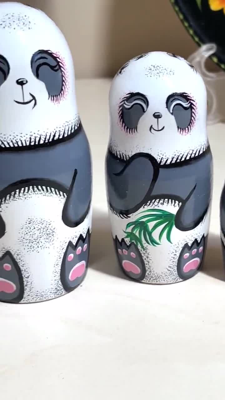 Lot De 5 Poupées Gigognes Panda En Bois – Matryoshka Thème Bambou – Jouet Empilable Éducatif – Cadeau Noël Anniversaire
