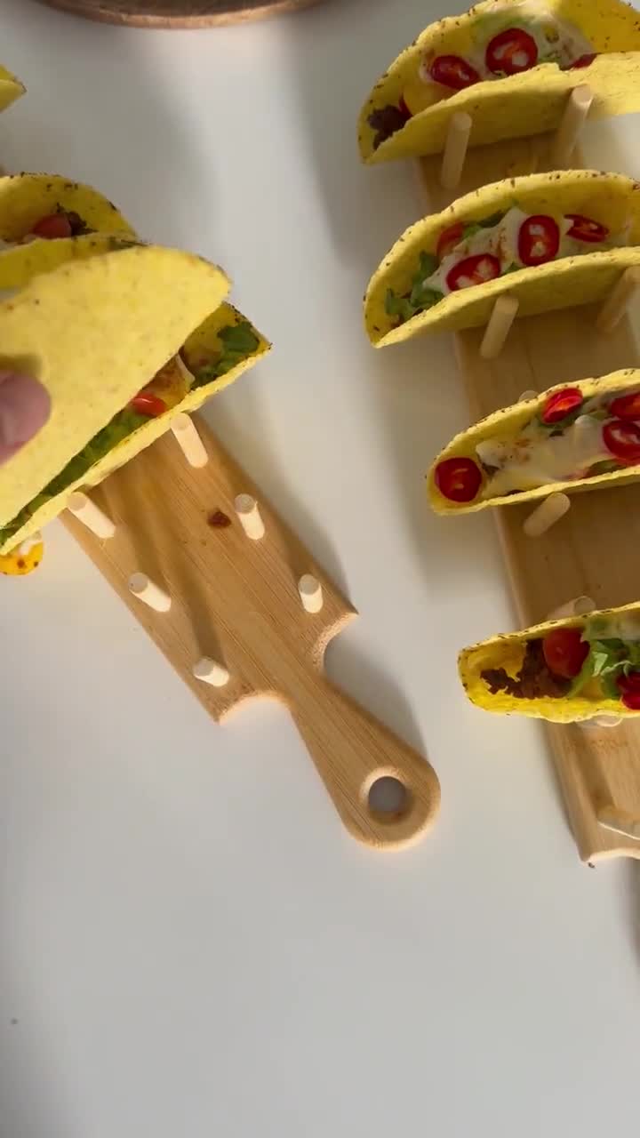 2 Supporti Per Tacos In Bambù - Porta Taco Con Clip, Contiene 16 Tortilla, Per Panini E Hot Dog - Foto 5