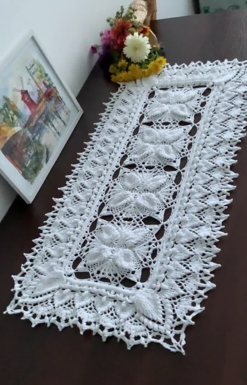 Tapetes rectangulares con textura blanca, mantel de tapete de ganchillo,  camino de mesa de crochet, juego de tapetes de crochet, un elegante regalo  para boda -  España