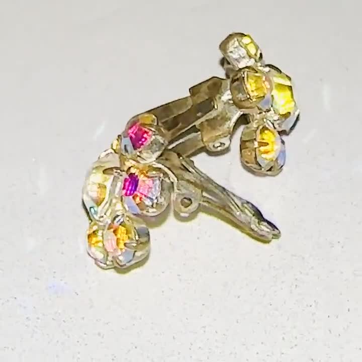 Orecchini a clip vintage in argento e cristallo sfaccettato Aurora