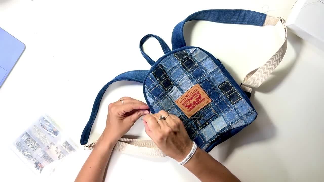 diy denim mini backpack JEANBEAN Flap Sewing Patterns + Video Tutorial Backpack Sewing Pattern Small Jean