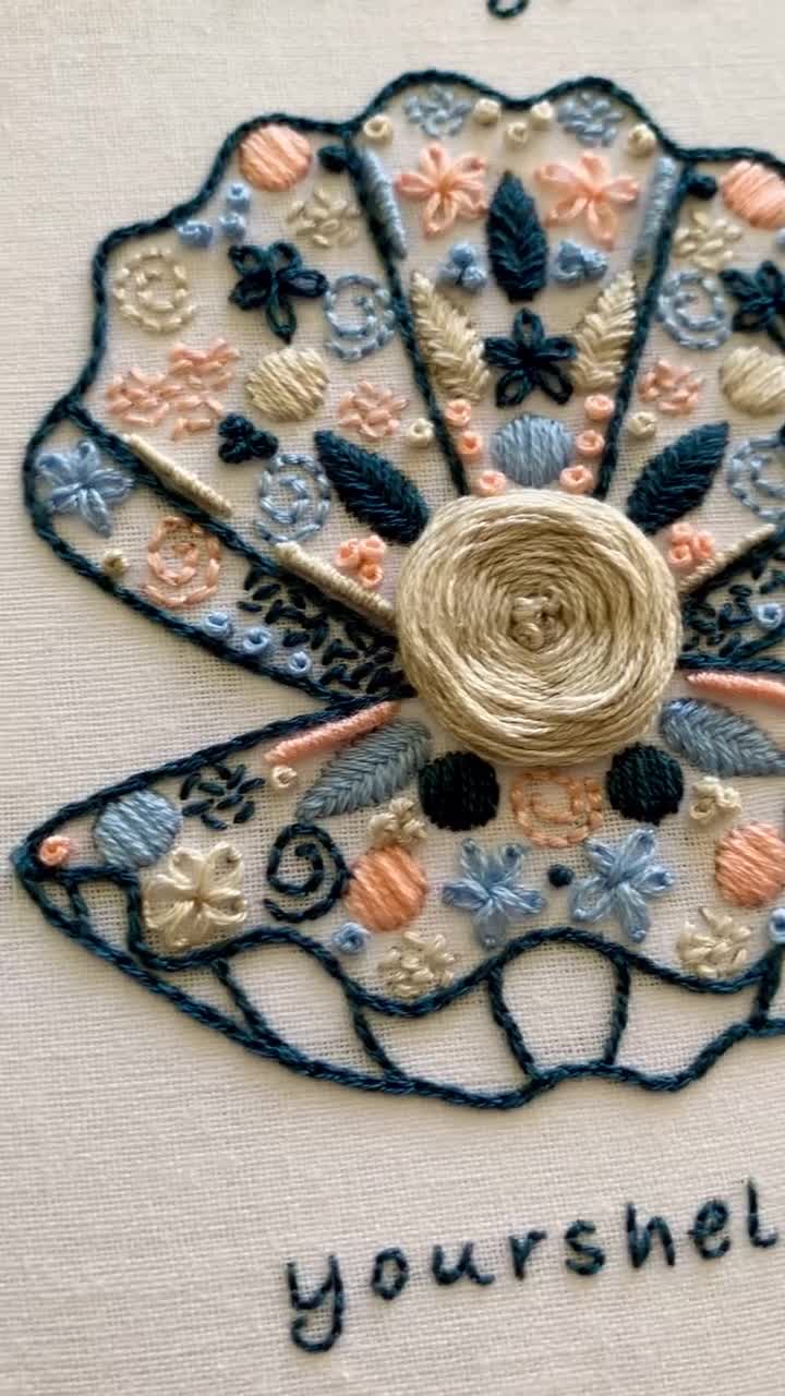 Full Embroidery Kit. Shell and Pearl Hoop Art. Full DIY Sewing Project for  Mindfulness. Oyster Clam, Sea-life Craft 