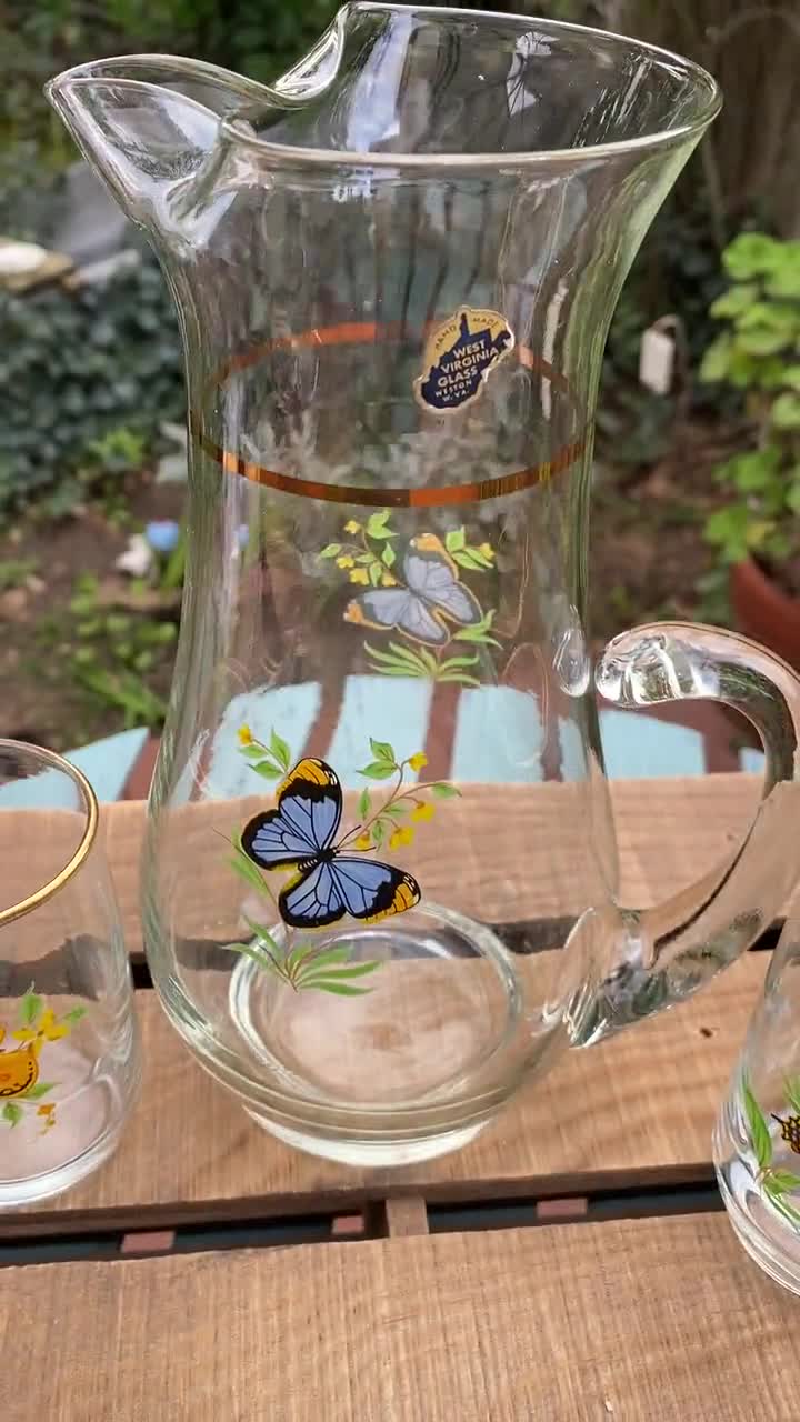 Vintage West Virginia Glass Fruit Cocktail Pitcher Set