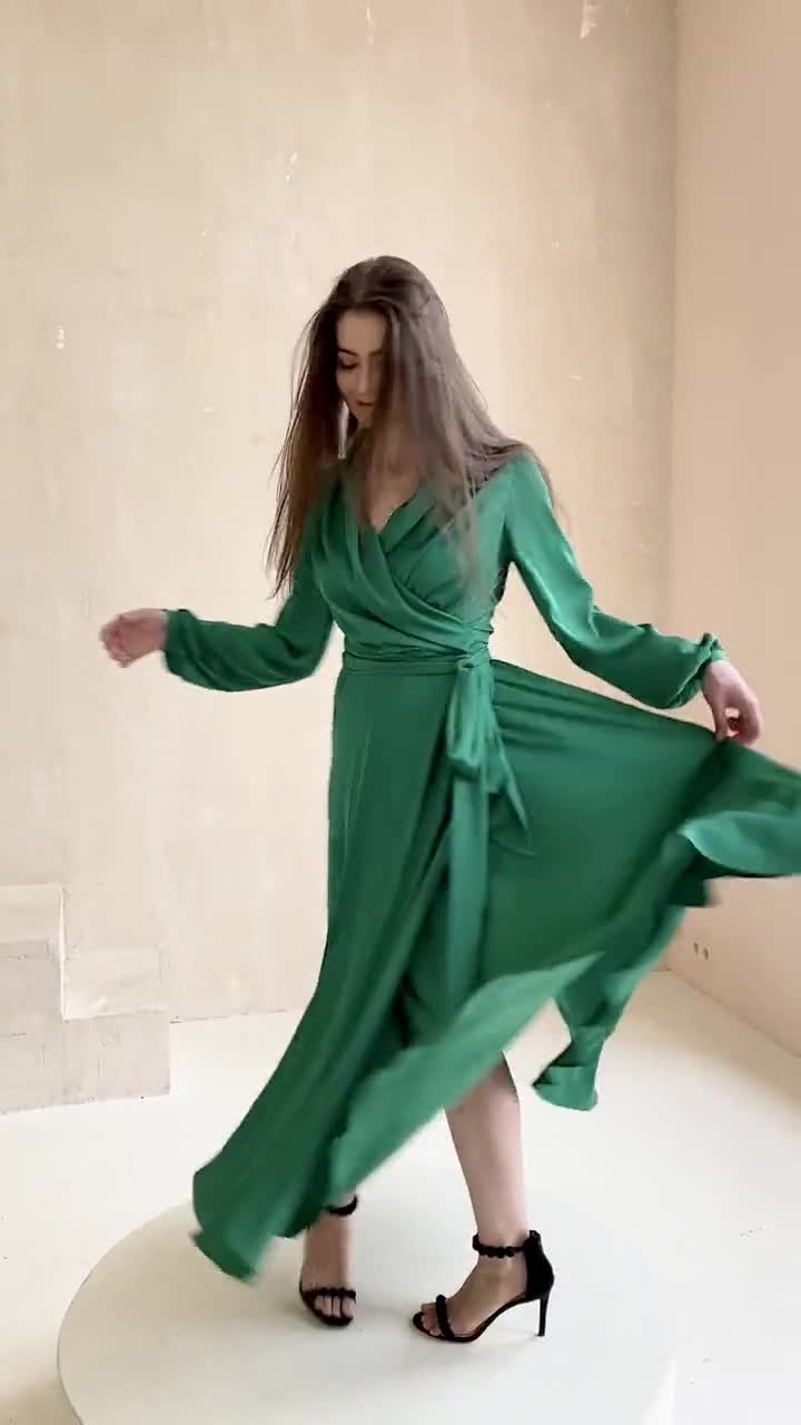 Goddiva Lace Kimono Wrap Skater Mini Dress - Emerald Green - Party