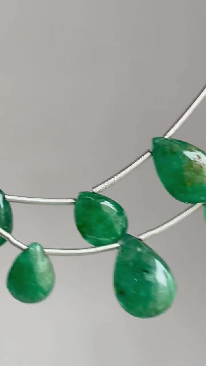 14 Pieces EMERALD SMOOTH PEAR Shape Drops Natural Gemstone Plain Side 2024 Drill Beads Line | Precious Gemstone Strand | Brazilian Mines Emerald