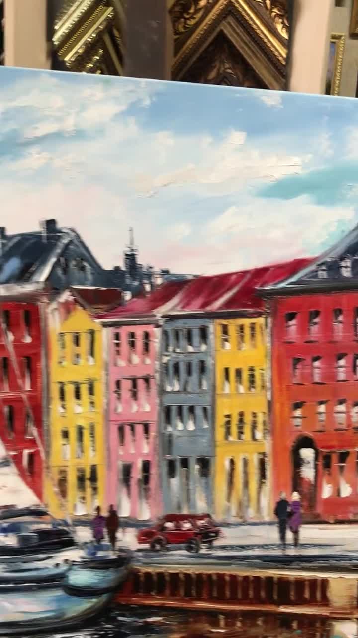 コペンハーゲン デンマーク 絵画 帆船 オリジナル油絵 帆船 壁