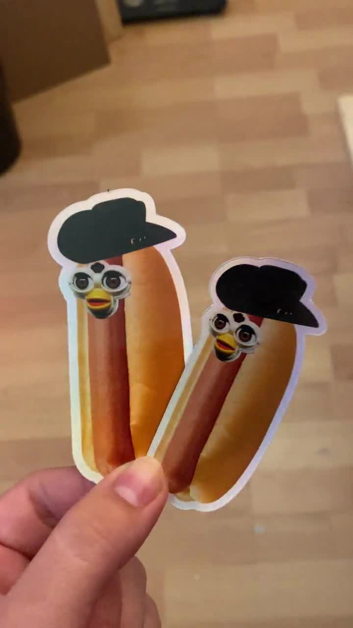 Holographic Furby Hotdog Cowboy Sticker 