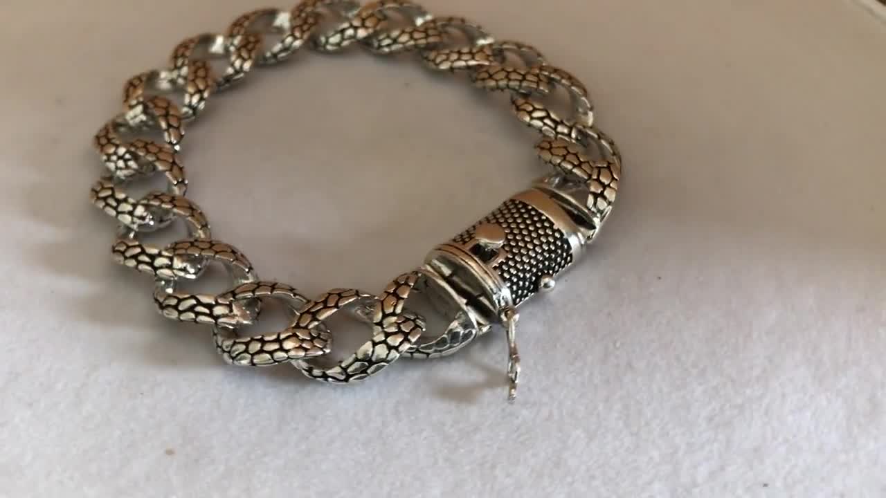 Stingray Texture Sterling Silver Link Bracelet - Handmade Mens
