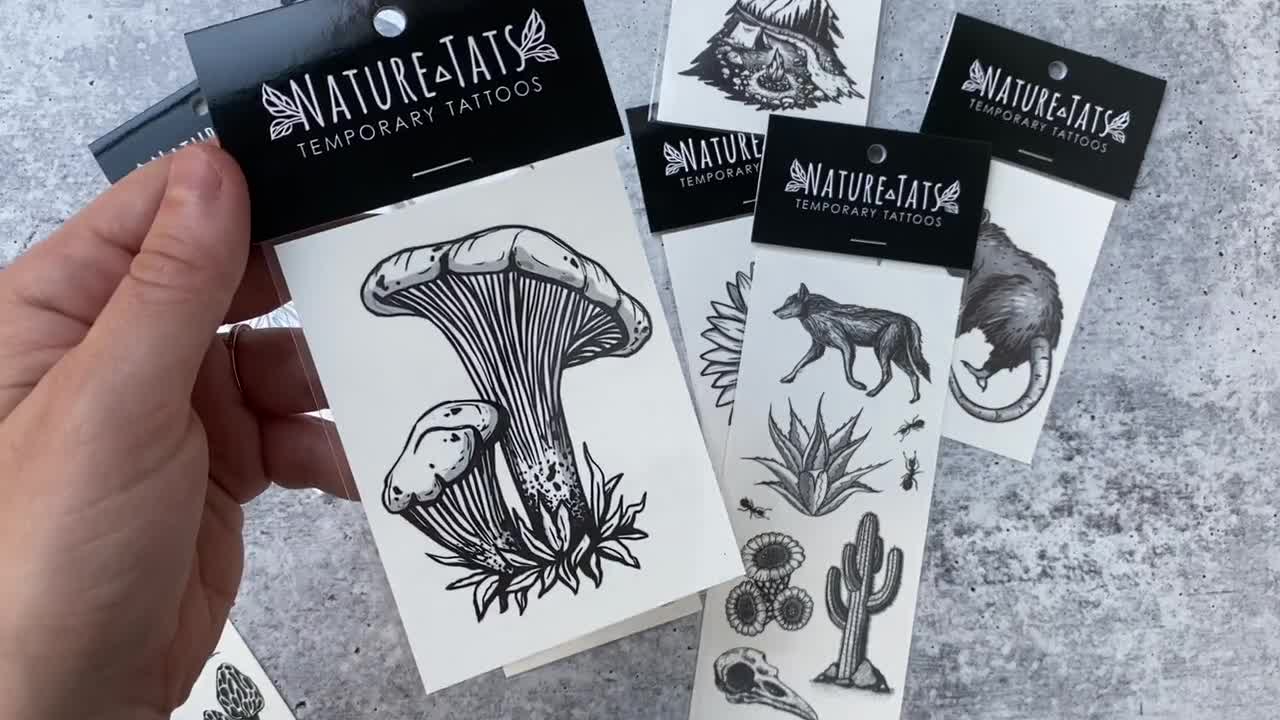 Collezione di tatuaggi temporanei di foraggio forestale, orso, porcospino,  fungo spugnole, nido di uccelli e uova, foglio tatuaggio finto, Stocking  Stuffer -  Italia