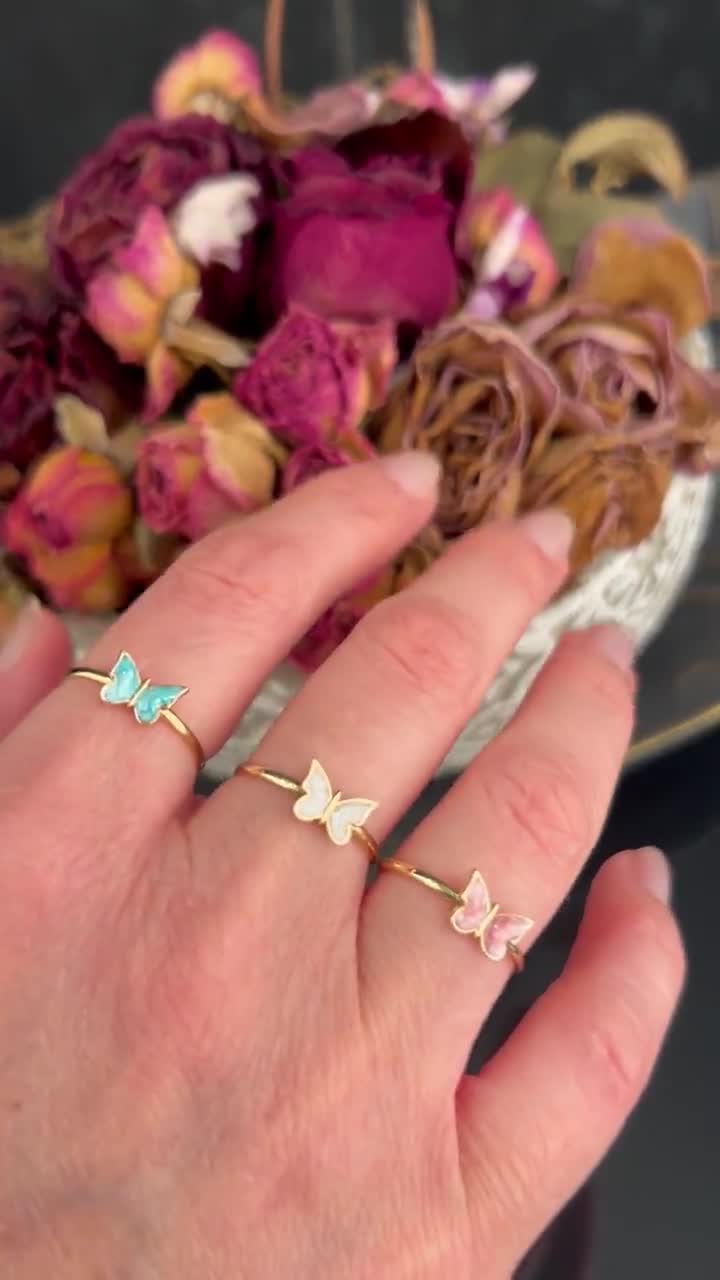 14K Gold Butterfly Ring: Enamel Insect Jewelry - Etsy Denmark