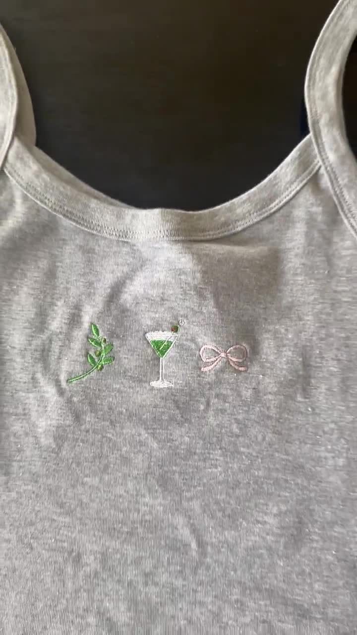 Martini Embroidery Tank Top | Girly Bow Embroidery | Tini