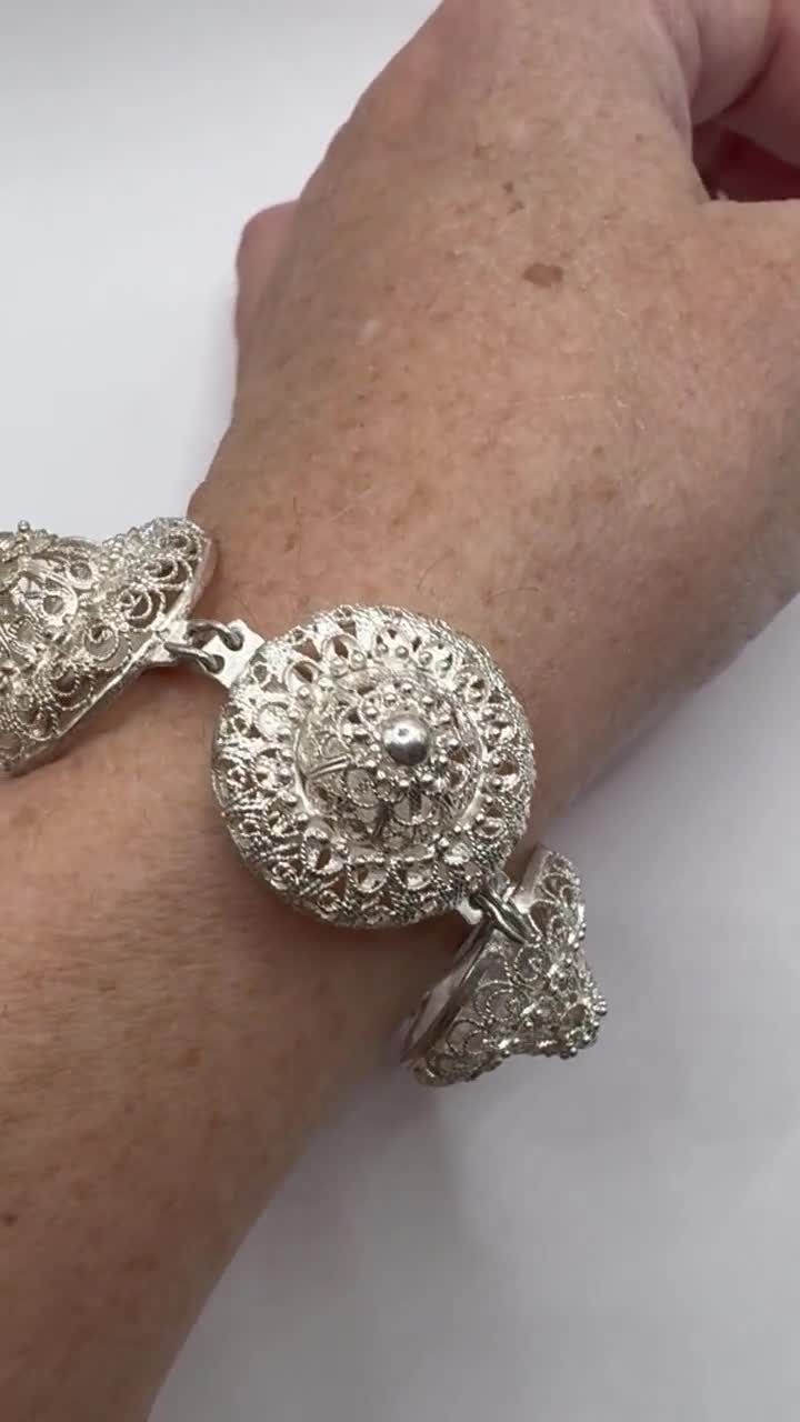 ヴィンテージフィリグリーフラワーブレスレット：925スターリング