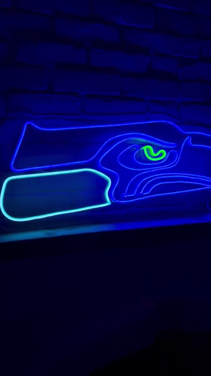 Seattle Seahawks Neon Sign, Seattle Seahawks Sign, Neon Seahawks Logo  Wall Art