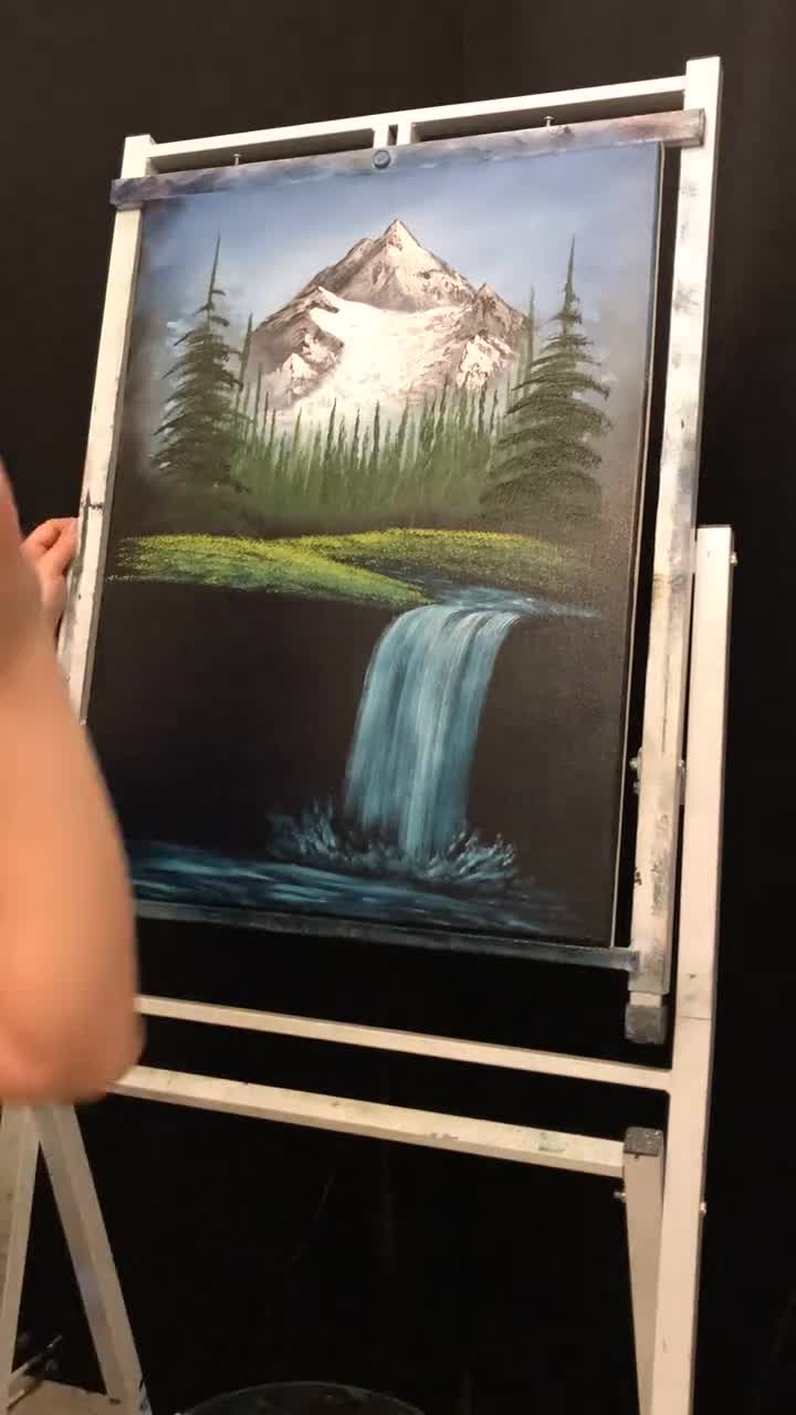 Bob Ross style Misty Canyon on a 18x24 Canvas Board using Acrylics