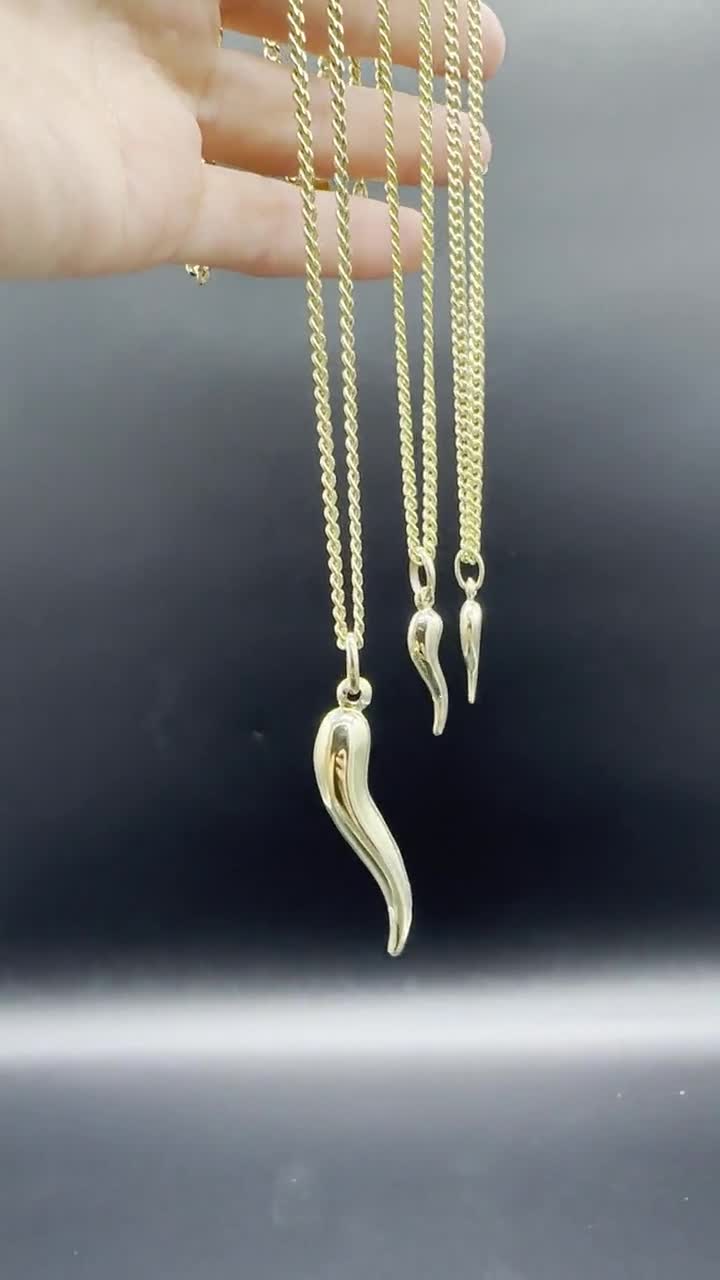 925 Sterling Silver Italian Horn Necklace - Cornicello Cornetto Good Luck  Charm | eBay