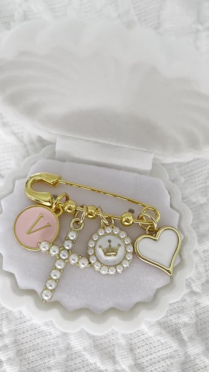 Personalized Gold Baby Pin Baby Brooch Baptism Pin Stroller Pin Baby Shower  Keepsake Baby Pin Bridal Pin Shell Gift Box 