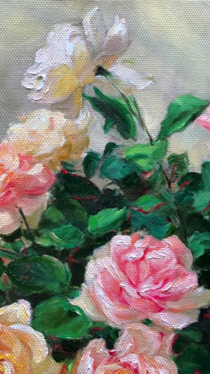 中国の花瓶に描かれたバラの油絵：花の静物画 - Etsy 日本
