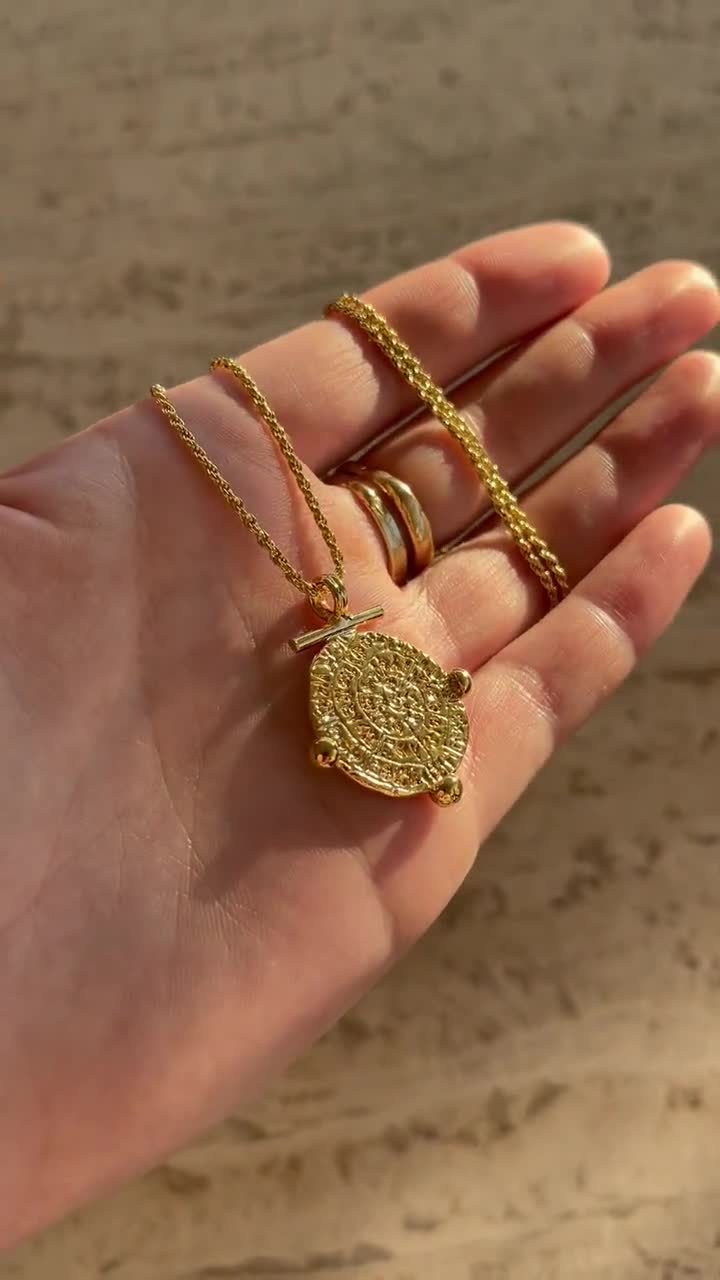 Gate of Mazeus Necklace 24K Gold Plated Necklace Gold Coin Necklace Gifts For Her Greek Coin Necklace Pamela Card Roman Necklace