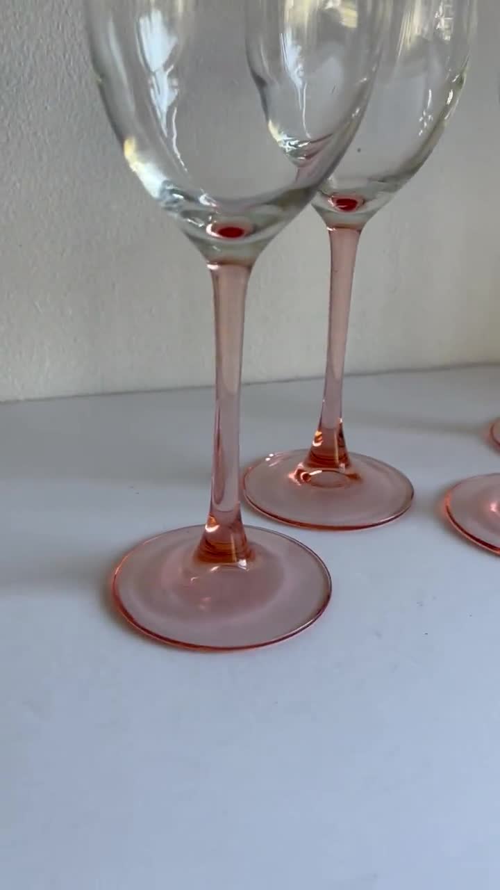 Luminarc France Pink Stem Wine Glass Goblet 7.75” 6oz Set of 3 No  Chips/Cracks