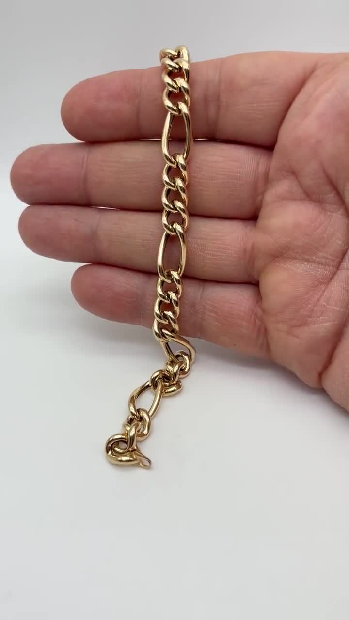 18K Gold Figaro Link Chain Bracelet - 8.5 Mm Width - Figaro Link