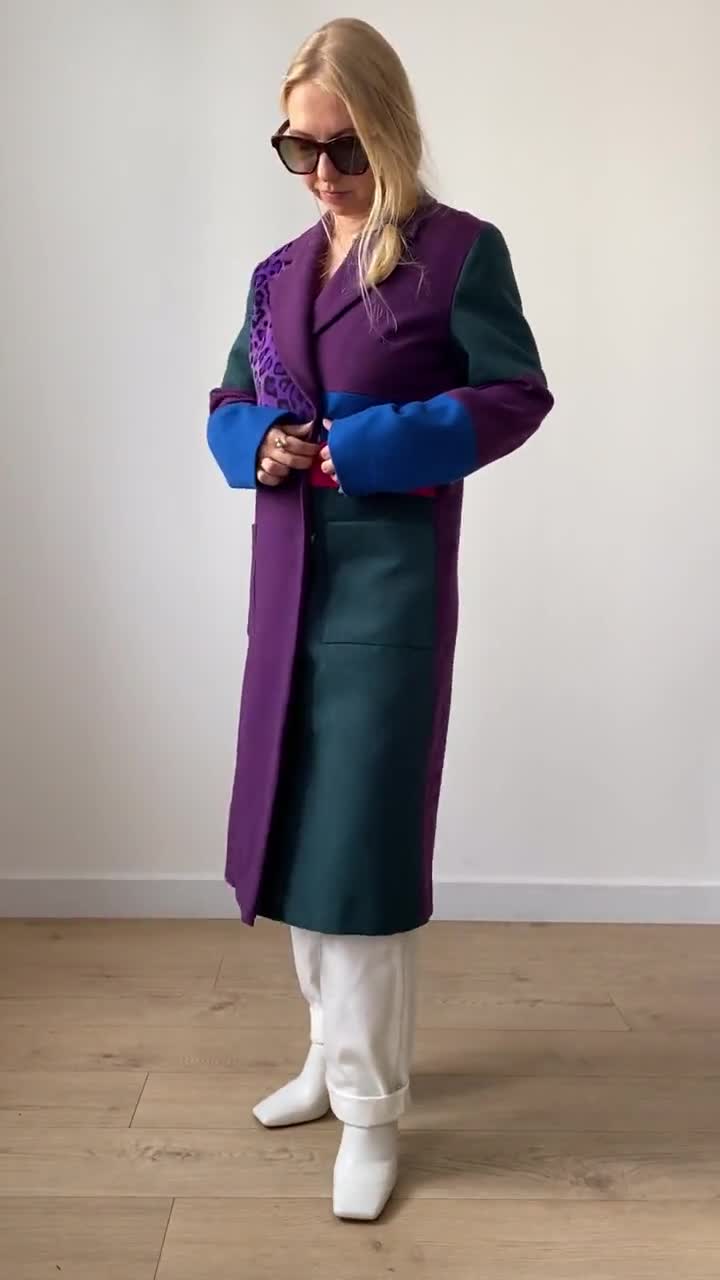 Woman Long Oversized Color Block Coat - Etsy