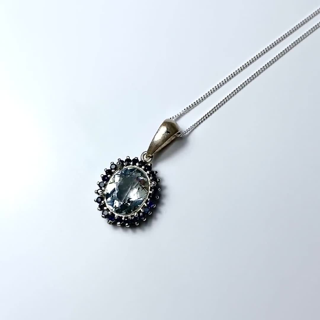 Collana in argento acquamarina, Ciondolo in pietra preziosa acquamarina blu, Ciondolo in argento sterling 925, Gioielli in argento acquamarina, Pietra portafortuna di marzo - Italia