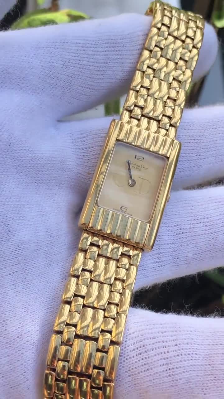 Vintage Christian Dior Gold Plated Bracelet Watch: CD Golden Dial